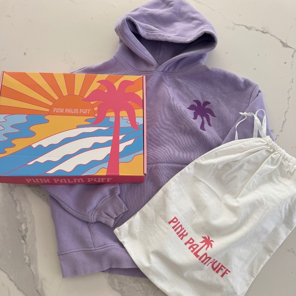 Pink Palm Puff Sweatshirt Butterfly Lavender with Box and Bag - Picture 1 of 10
